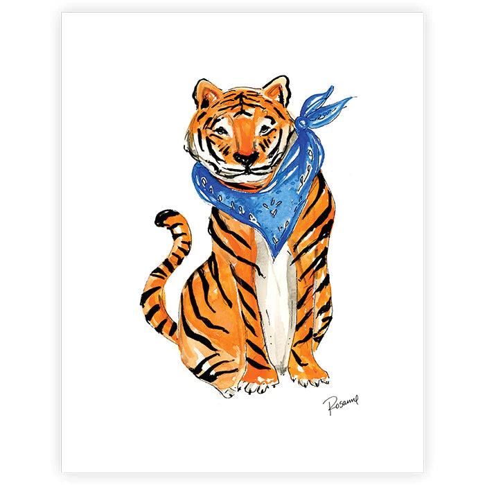 Orange & Blue Tiger Art Print in Gold Frame