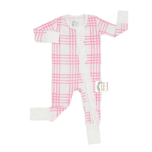 Preppy Pink Plaid Ruffle Zipper Romper