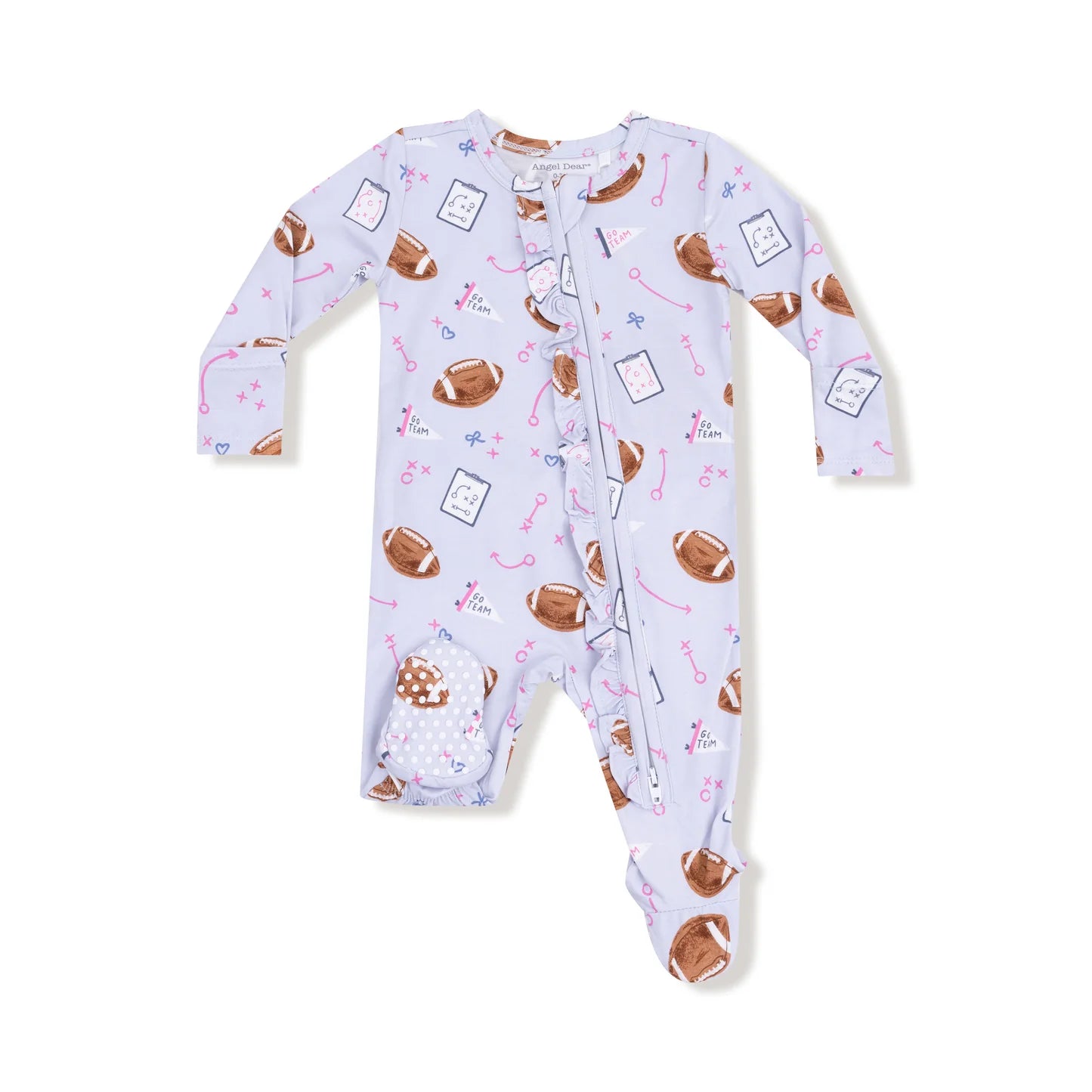 Touchdown Time Lavender 2 Way Ruffle Back Zipper Footie