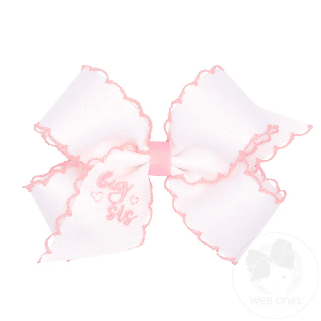 King "Big Sis" Embroidered Grosgrain Hair Bow with Moonstitch Edge