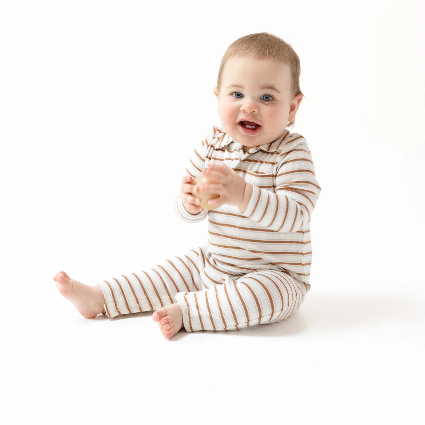 Vintage Stripe Brown Polo Romper