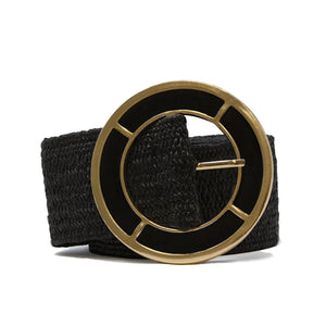 Straw Stretch Belt with Metal Buckle