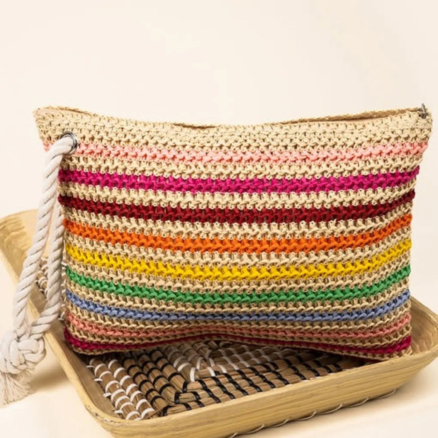 Striped Straw Pouch