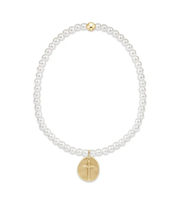 Classic Pearl Bead Bracelet - Inspire Small Gold Disc