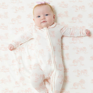 Farm Toile Pink 2 Way Zipper Footie