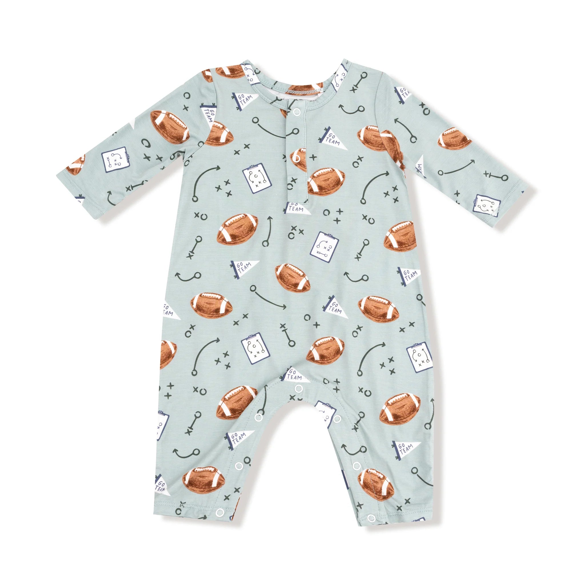 Touchdown Time Henley Romper-Grey Mist