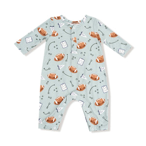 Touchdown Time Henley Romper-Grey Mist