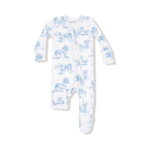 Farm Toile Blue 2 Way Zipper Footie