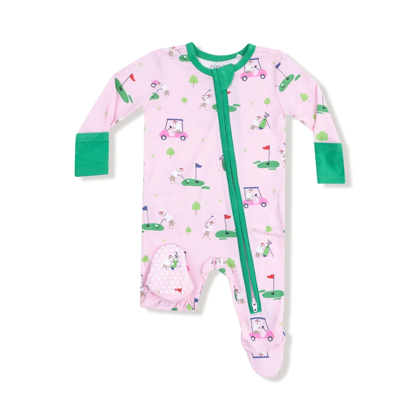 Dog Gone Golf Pink 2 Way Ruffle Back Zipper Footie