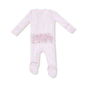 Multi Stripe Pink 2 Way Ruffle Back Zipper Footie