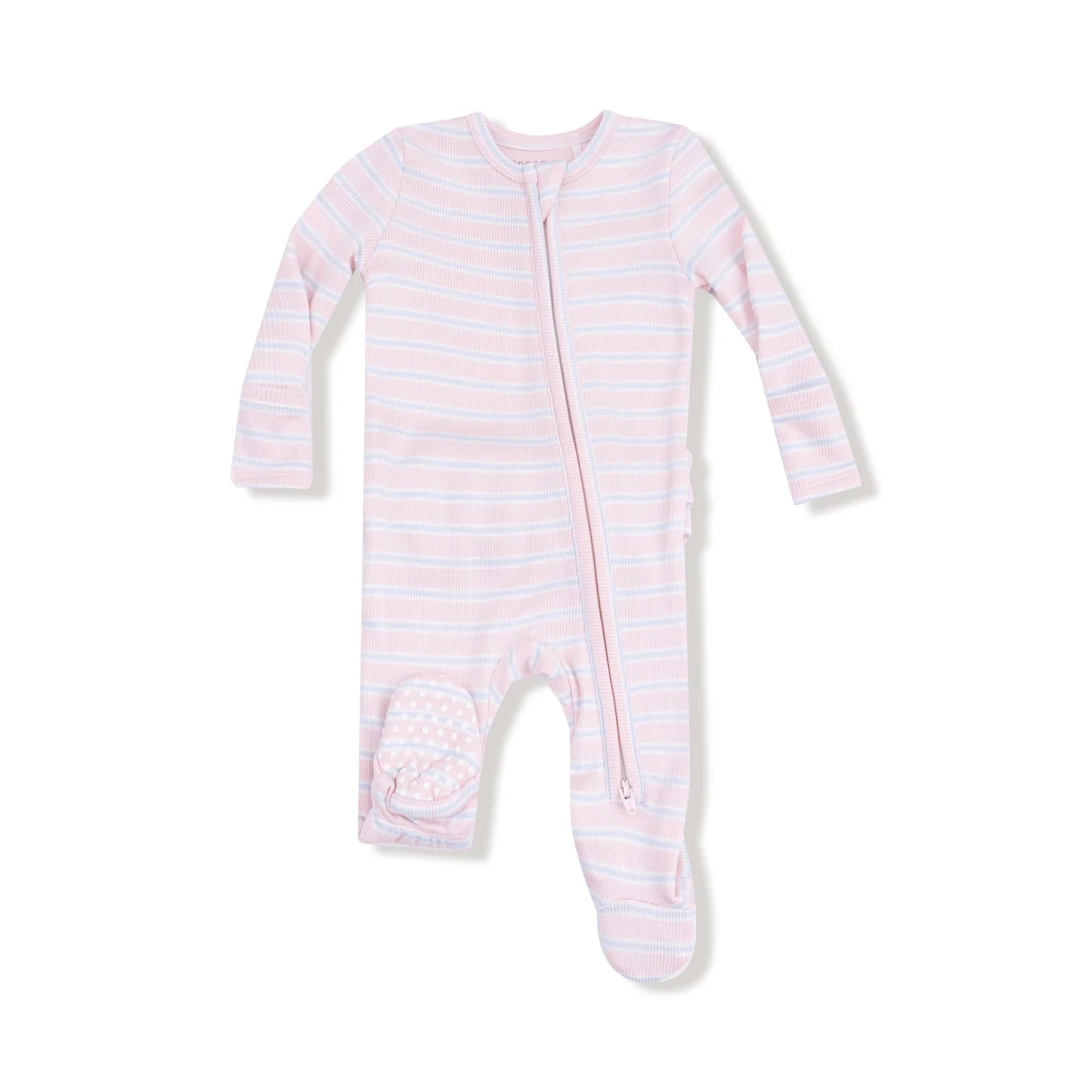 Multi Stripe Pink 2 Way Ruffle Back Zipper Footie