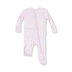 Multi Stripe Pink 2 Way Ruffle Back Zipper Footie
