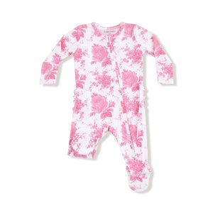 Vintage Pink Roses 2 Way Ruffle Back Zipper Footie