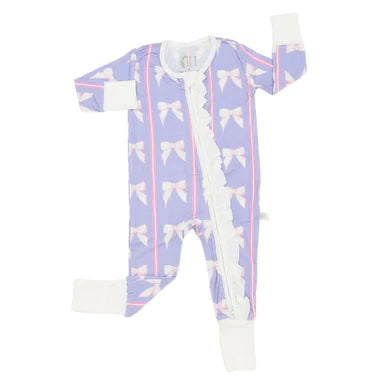 Purple Bow Ruffle Zipper Romper