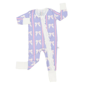 Purple Bow Ruffle Zipper Romper