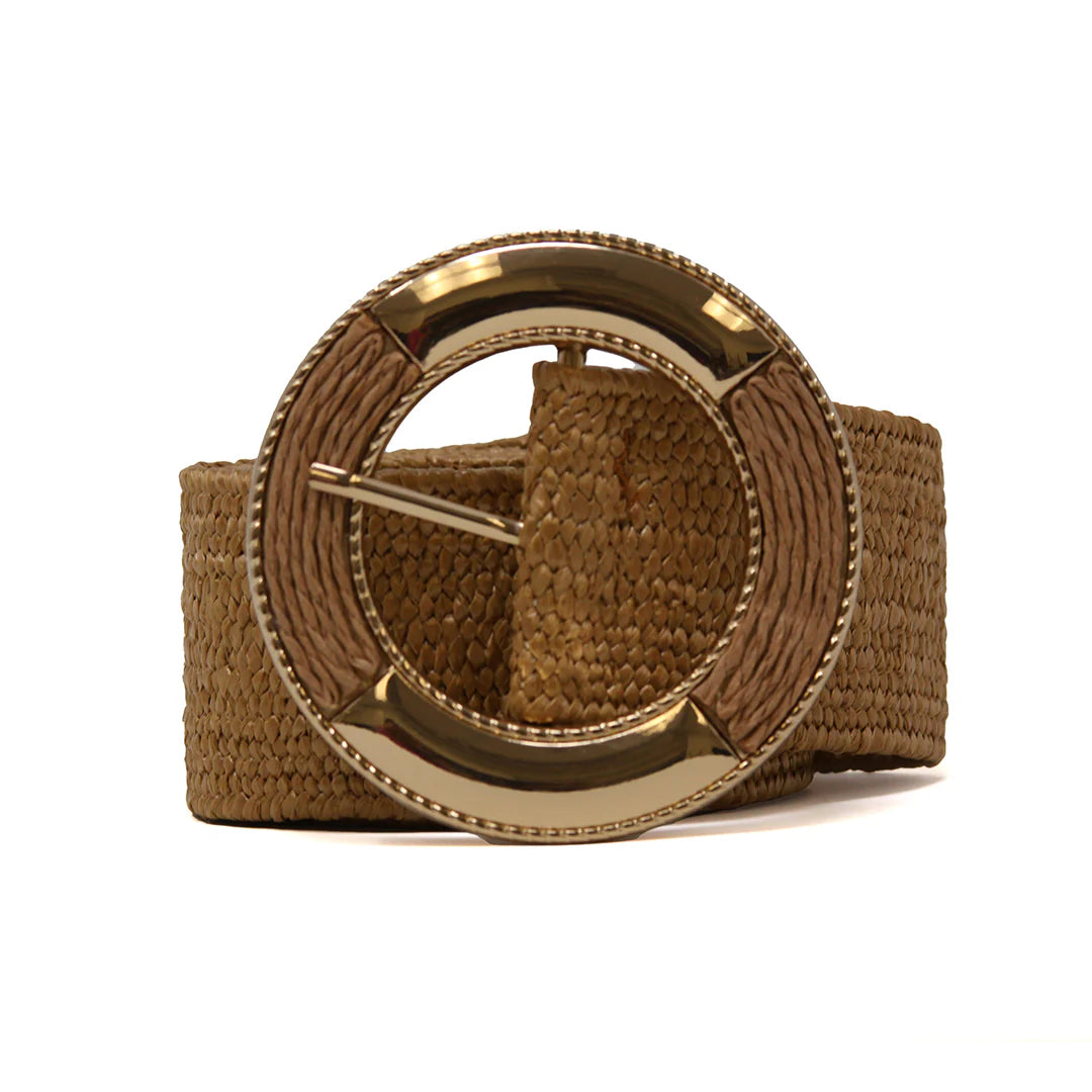 Straw Stretch Belt with Metal Buckle