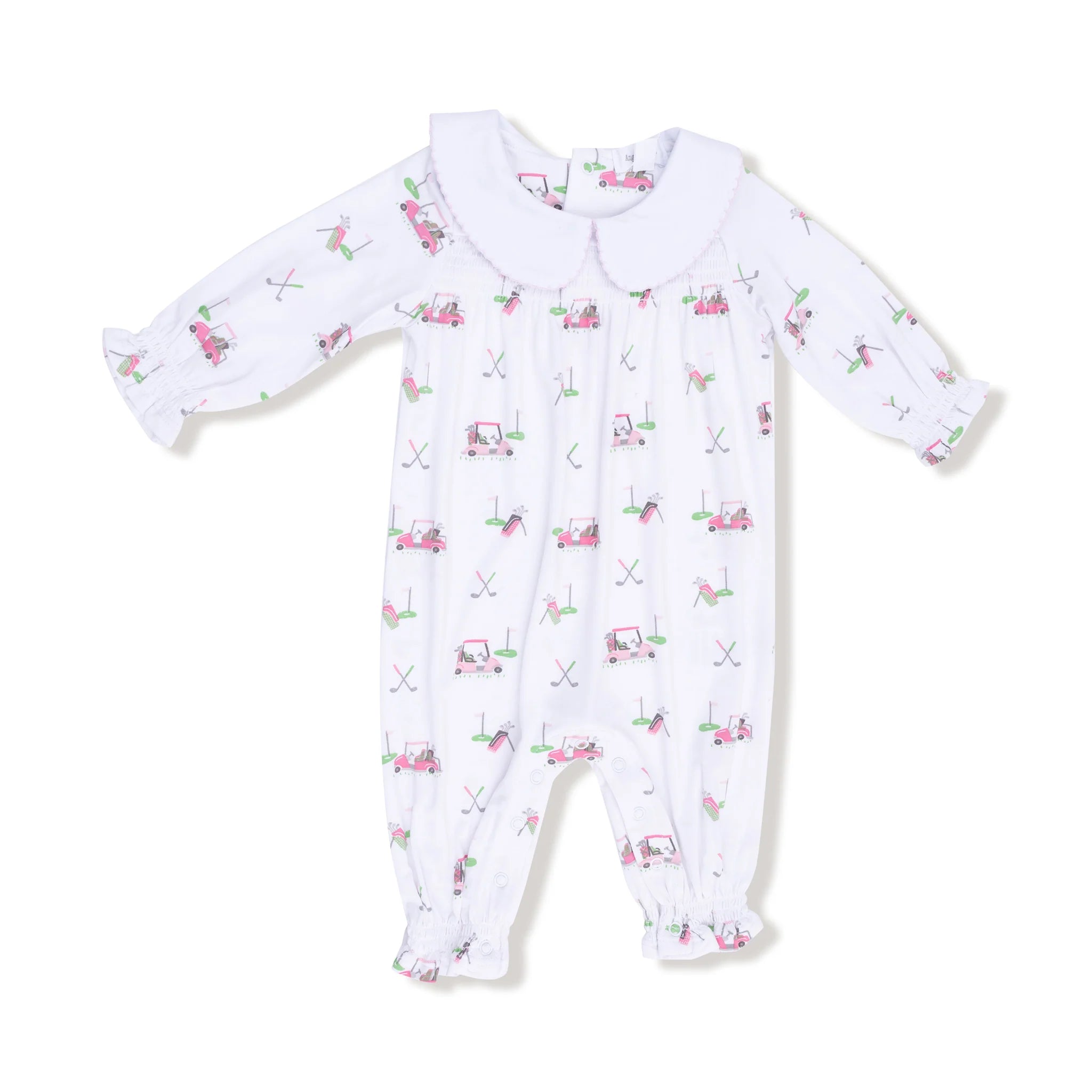 Pink Golf Carts Romper with Peter Pan Collar