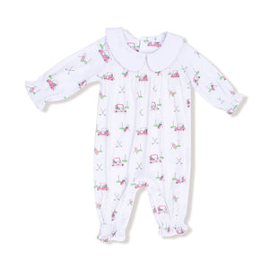Pink Golf Carts Romper with Peter Pan Collar