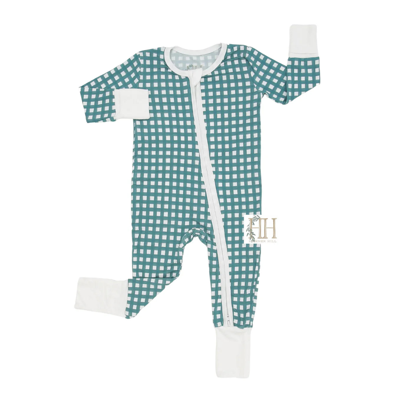 Teal Check Zipper Romper