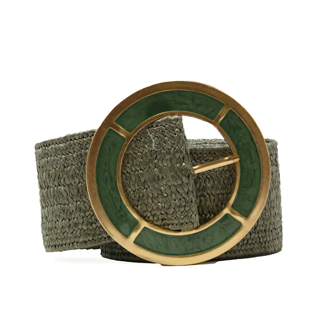 Straw Stretch Belt with Metal Buckle