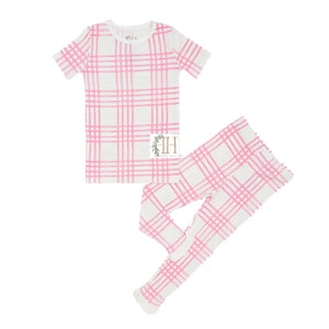 Preppy Pink Plaid Ruffle Pajama Set