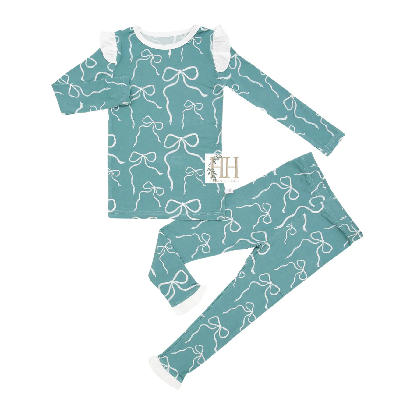 Tied in Teal Ruffles Pajama Set