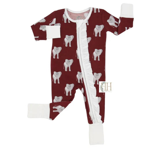 Elephant Ruffle Zipper Romper