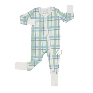 Blue & Green Check Zipper Romper