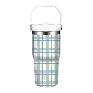 Blue and Green Check Water Bottle