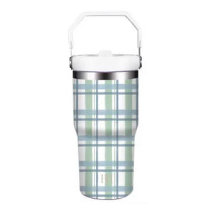 Blue and Green Check Water Bottle