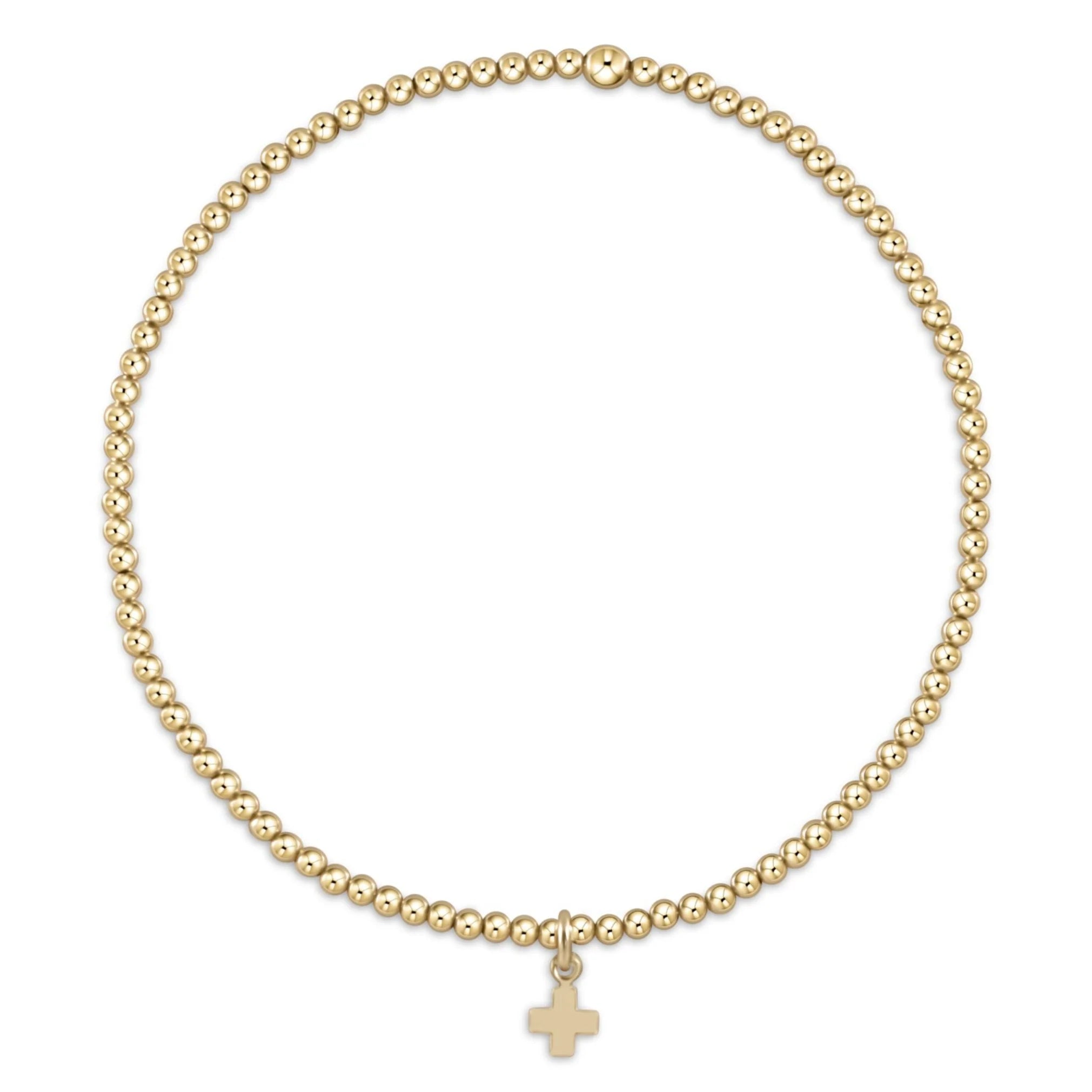 Classic Gold Bead Bracelet-Signature Cross Charm