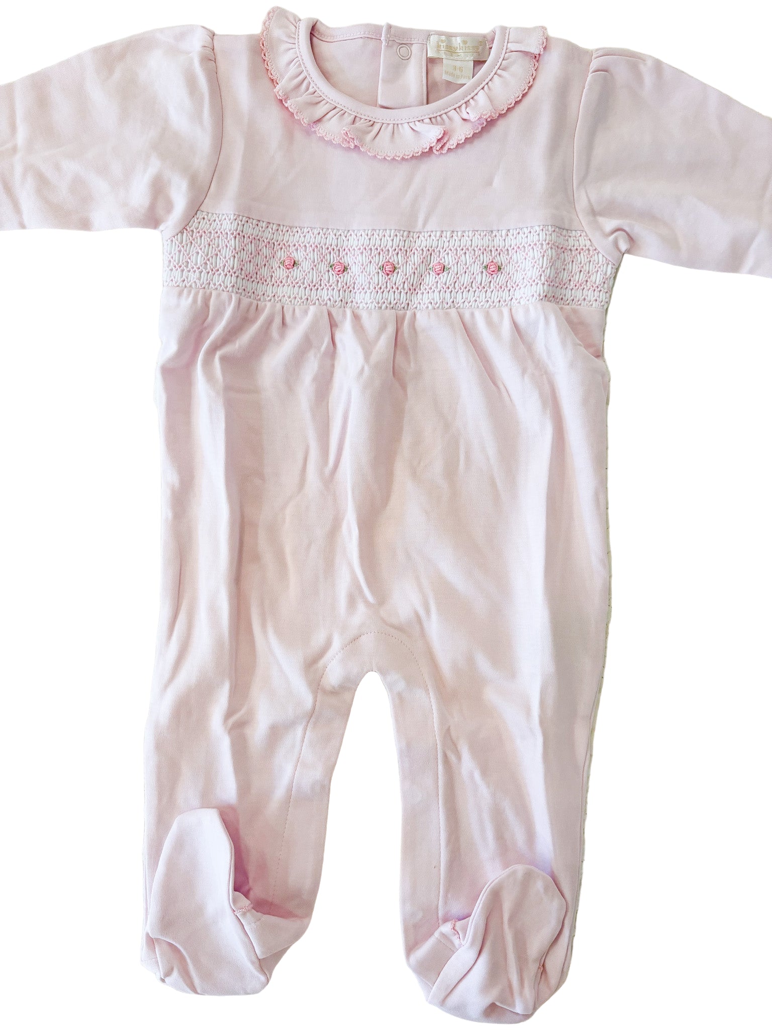 Smocked Pink Footie with Rosettes
