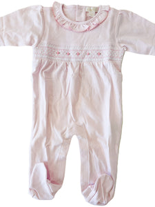 Smocked Pink Footie with Rosettes