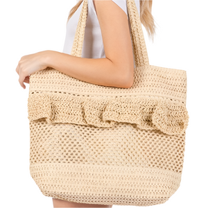Straw Crochet Ruffle Tote