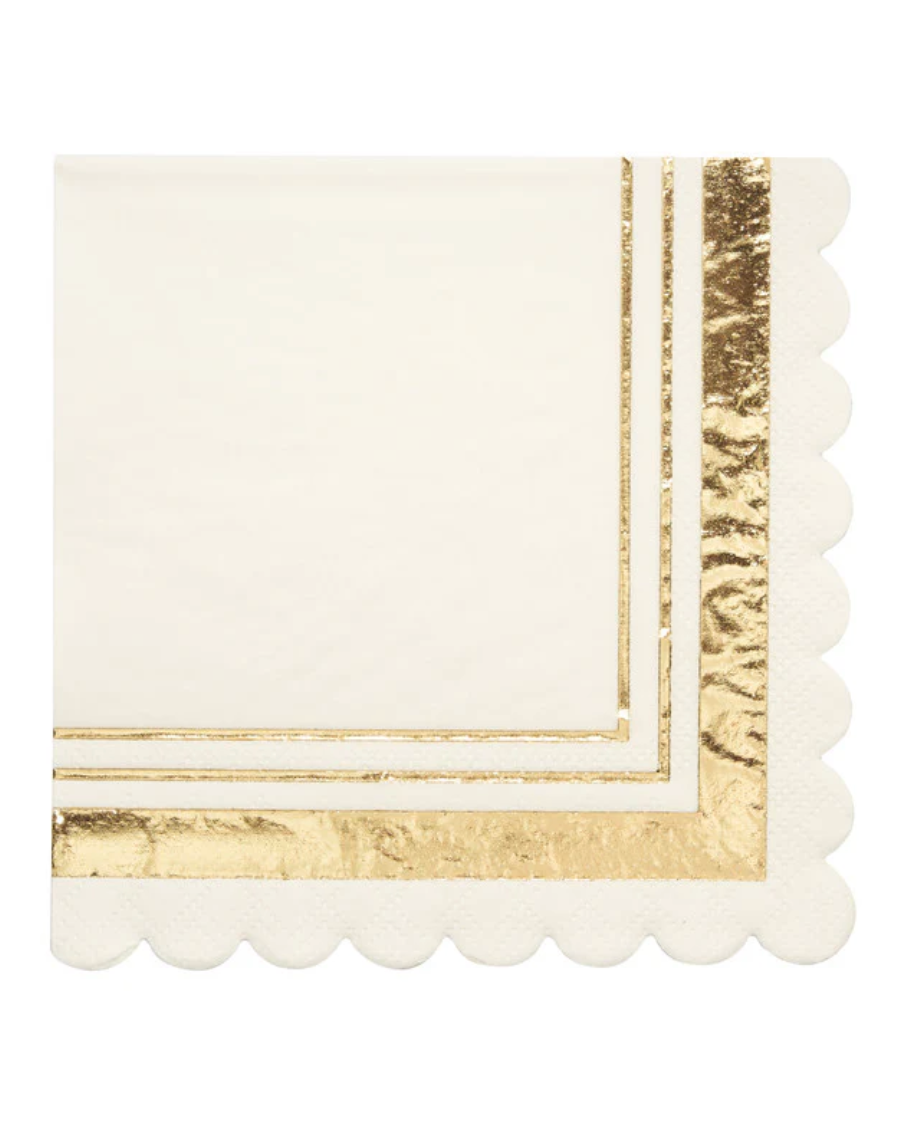Cocktail Napkin White & Gold