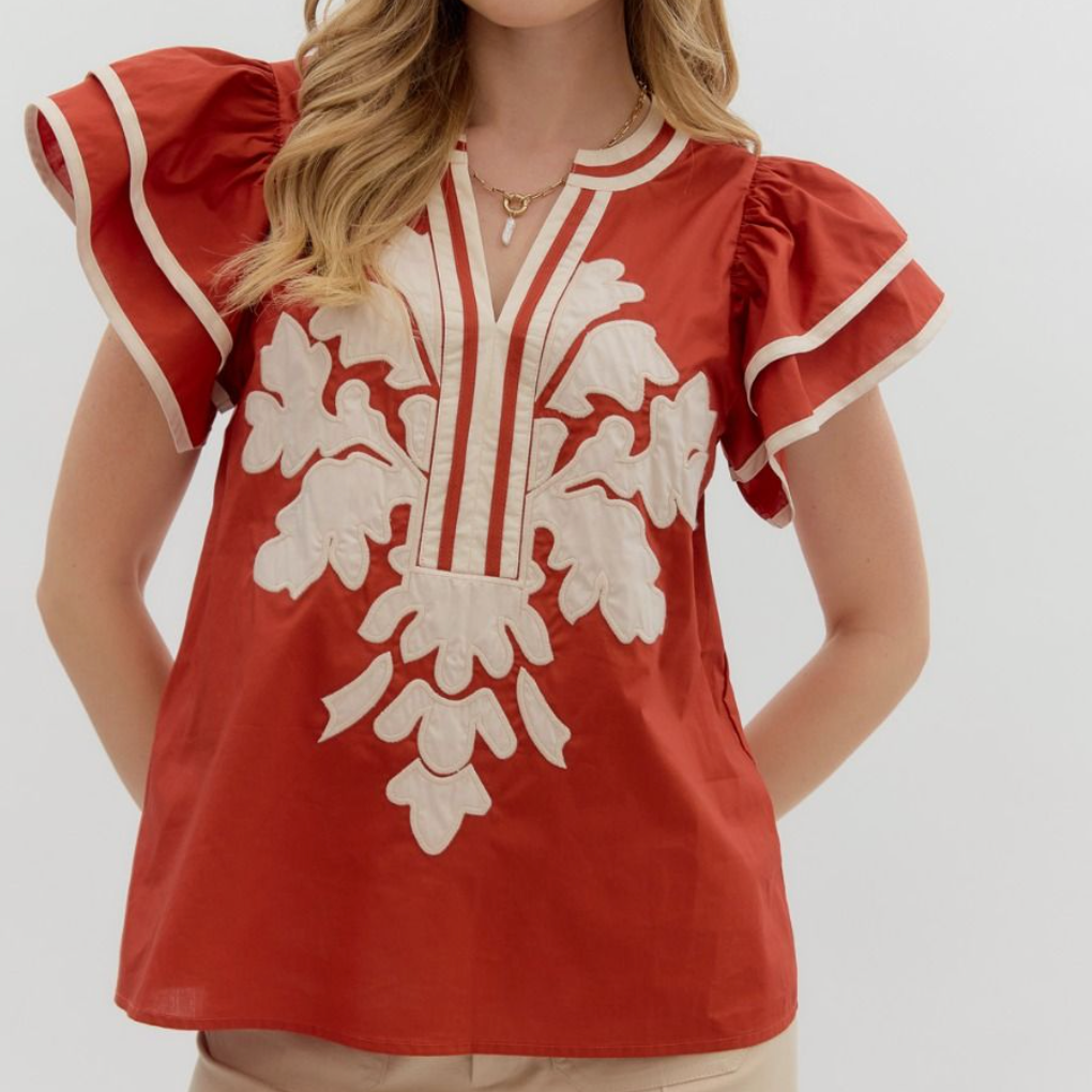 Cinnamon Flutter Sleeve Top