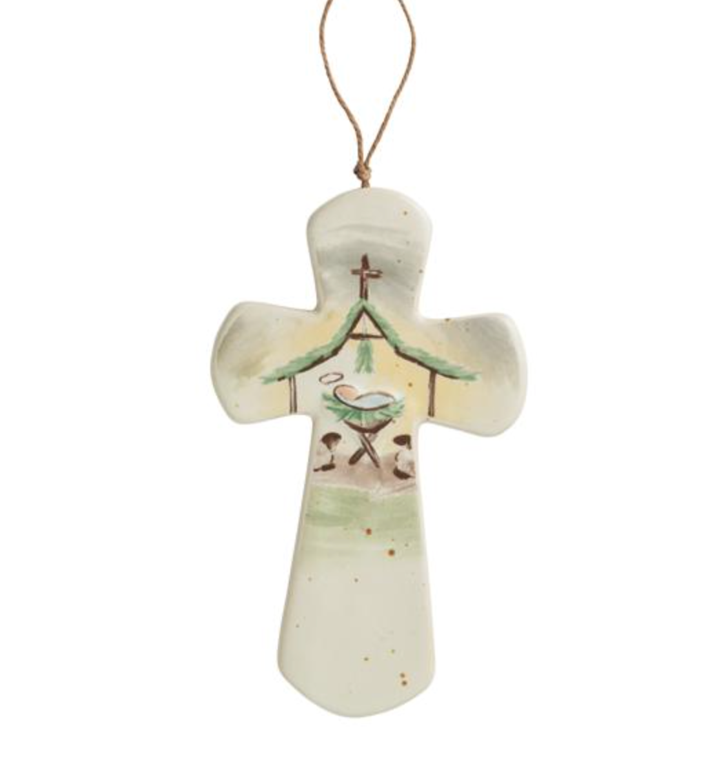 Ceramic Nativity Cross Ornament