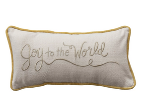 "Joy to the World" Pillow with Gold Piping