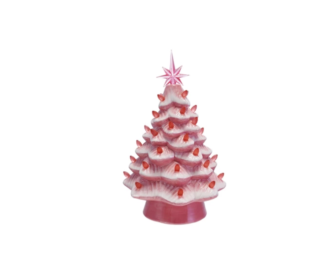 Pink Ceramic LED Christmas Tree with Bulbs & Star