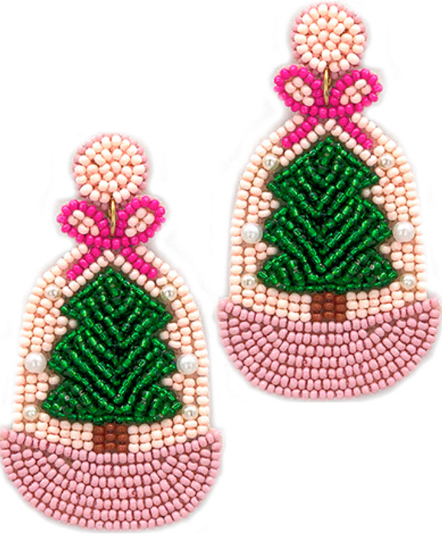 Beaded Christmas Tree Globe Earrings