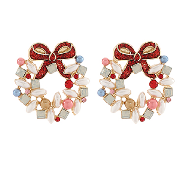 Christmas Wreath & Bow Earrings