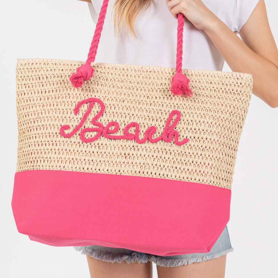 Canvas & Woven Straw Tote