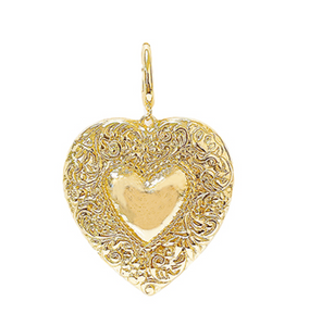 Charm Bar-Large Textured Heart Shape Pendant