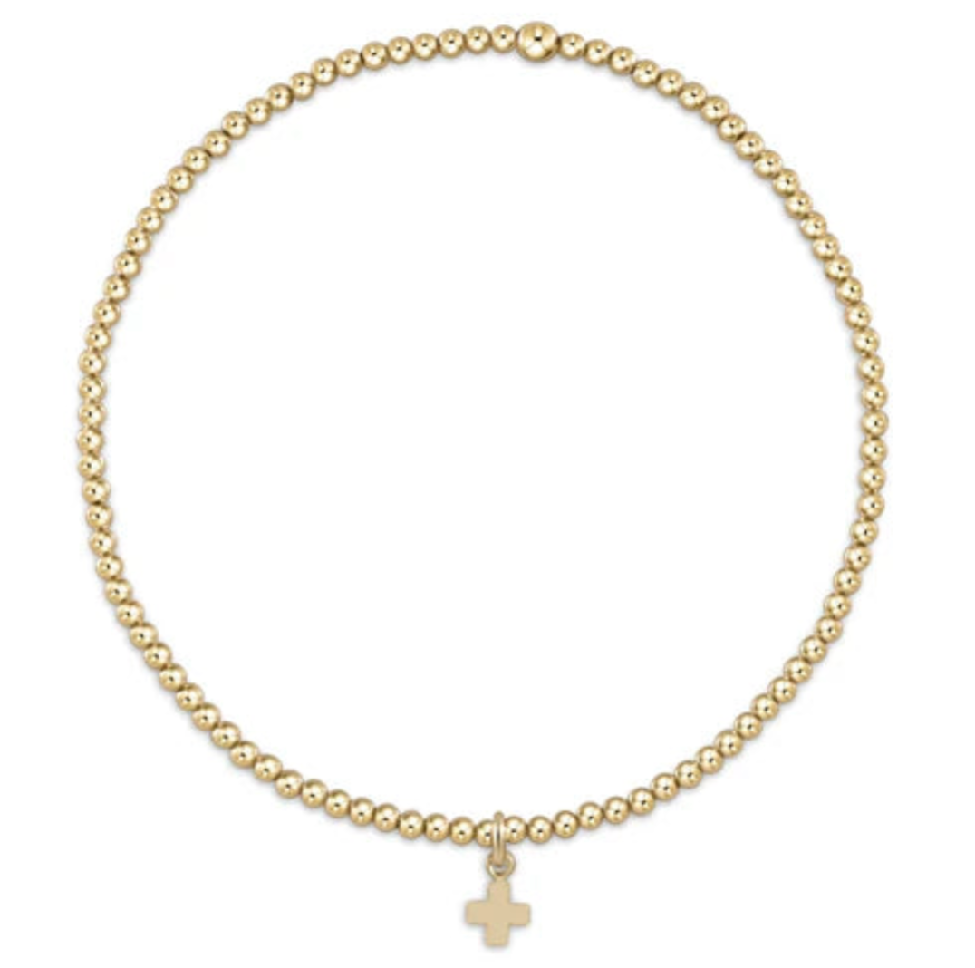 Egirl Classic Gold 3mm Bead Bracelet-Signature Cross Charm
