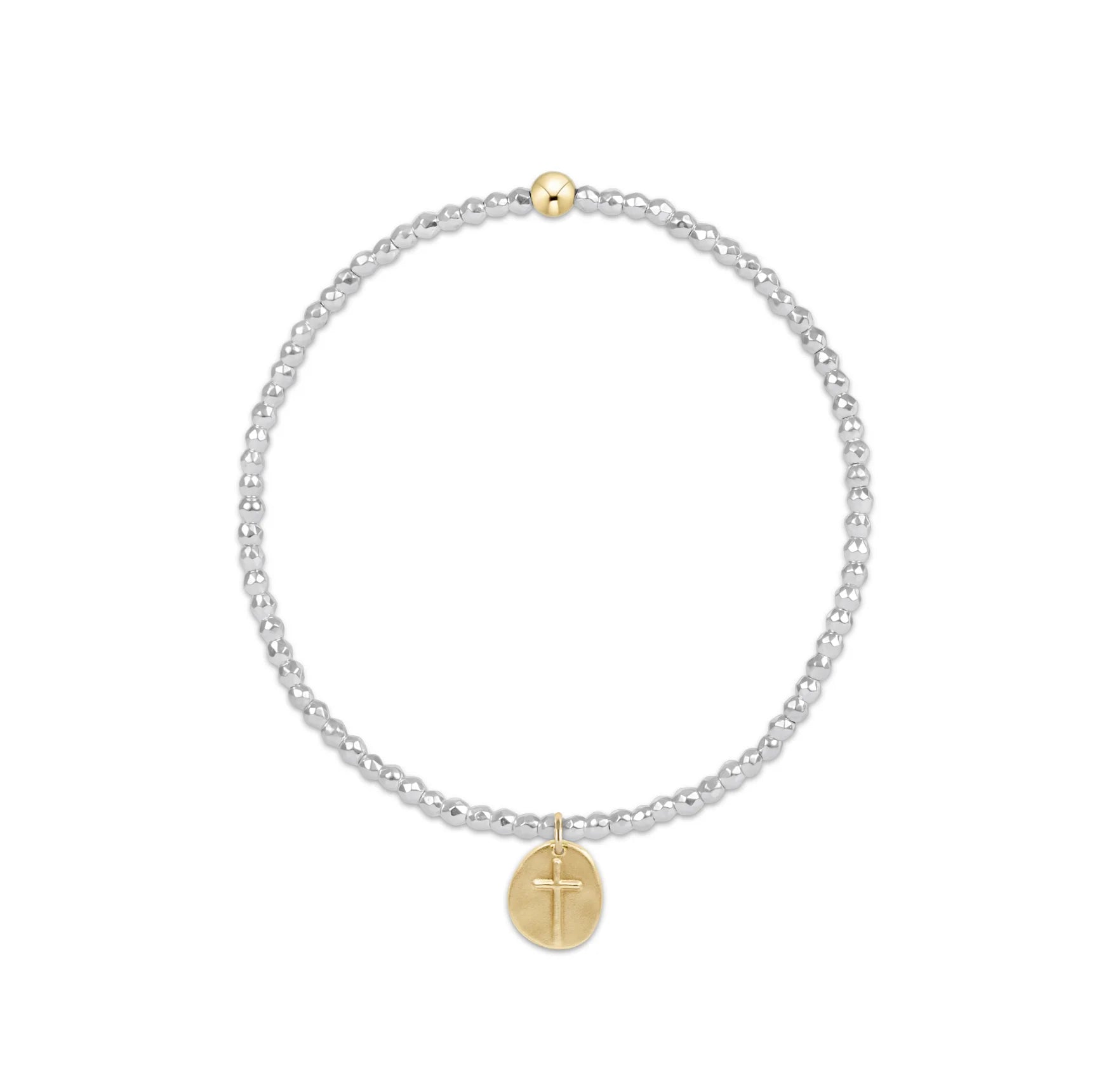 Bright Silver Hematite 2mm Bead Bracelet-Inspire Gold Charm