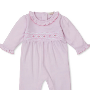Smocked Pink Footie with Rosettes