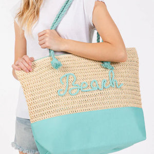 Canvas & Woven Straw Tote