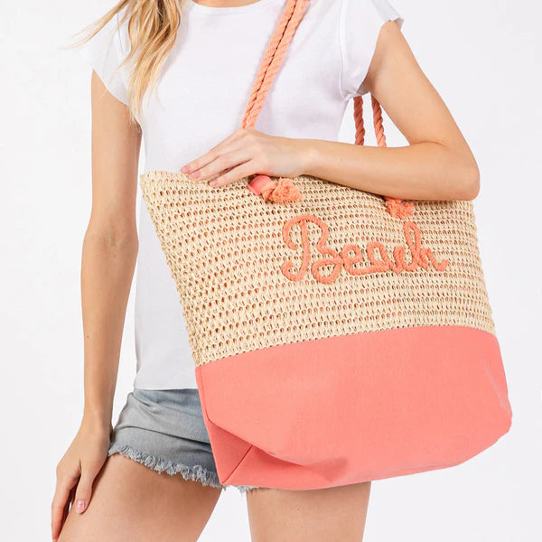 Canvas & Woven Straw Tote