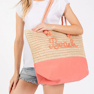 Canvas & Woven Straw Tote
