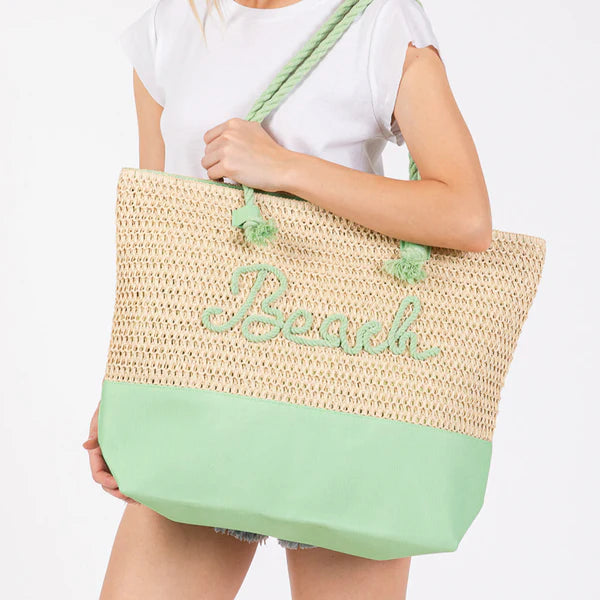 Canvas & Woven Straw Tote
